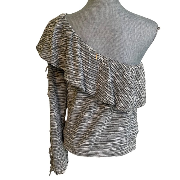 MISA LOS ANGELES GRAY ONE SHOULDER RUFFLE FRINGE TOP SIZE M - Picture 4 of 6